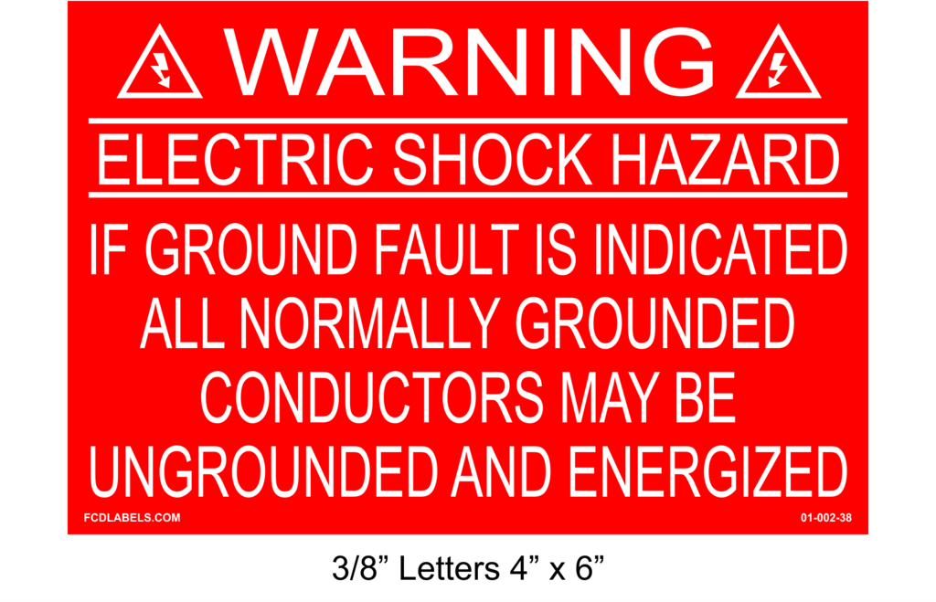 4" x 6" | If A Ground Fault | Solar Warning Placards