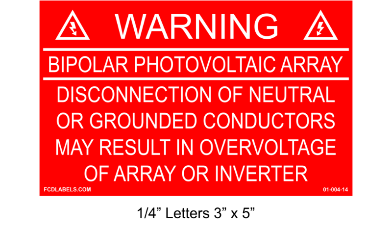3" x 5" | Bi-Polar Photovoltaic Array | Solar Warning Placards