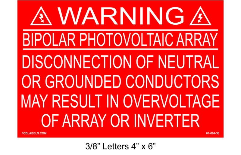 4" x 6" | Bi-Polar Photovoltaic Array | Solar Warning Placards