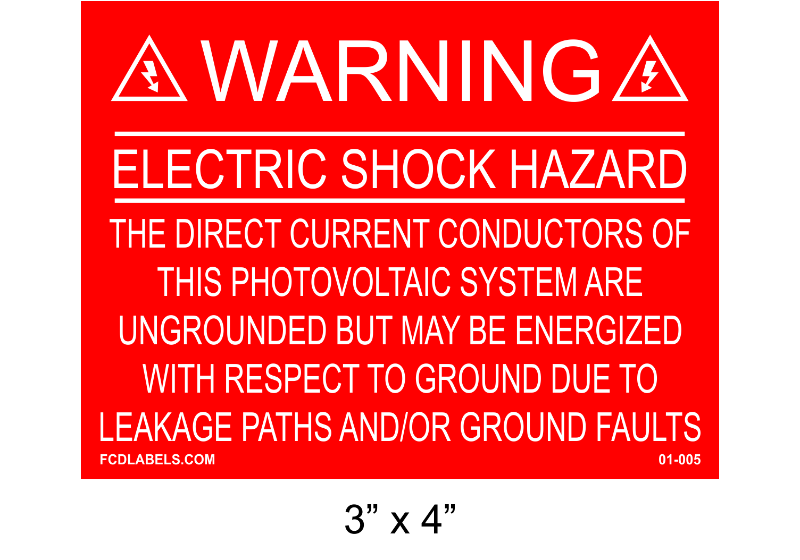 3" x 4" | Direct Current Conductors | Solar Warning Placards