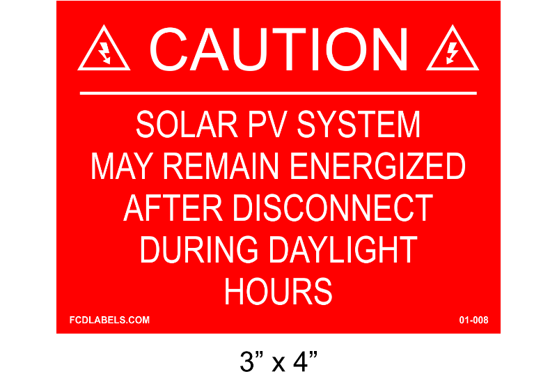 3" x 4" | Solar PV System | Solar Caution Placard