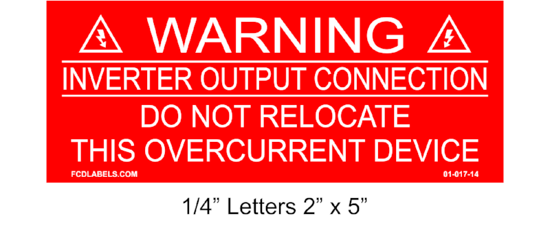 2" x 5" | Inverter Output Connection | Solar NEC Placards