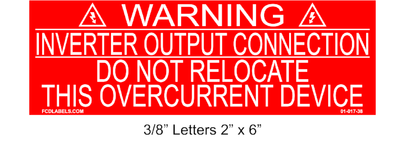 2" x 6" | Inverter Output Connection | Solar NEC Placards