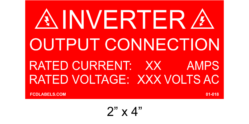 2" x 4" | Inverter Output Connection | Solar Inverter Specifications Placard