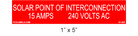 1" x 5" | Solar Point of Interconnection | Custom Solar Specification Placards