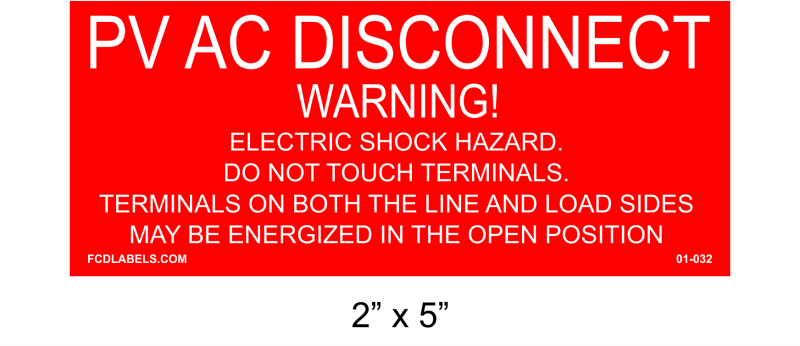 2" x 5" | PV AC Disconnect | Solar Warning Placards