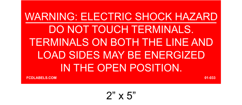 2" x 5" | Do Not Touch Terminals | Solar Warning Placard