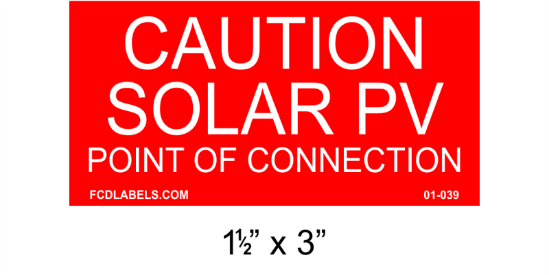 1" x 4" | Solar PV Point of Connection | Solar Caution Placards