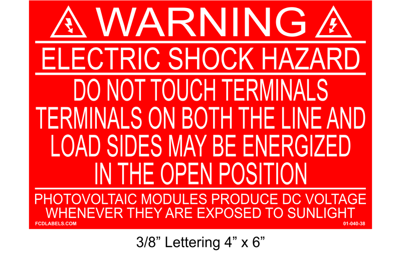 3" x 4" | Do Not Touch Terminals - Exposed To Sunlight | Solar Warning Placard