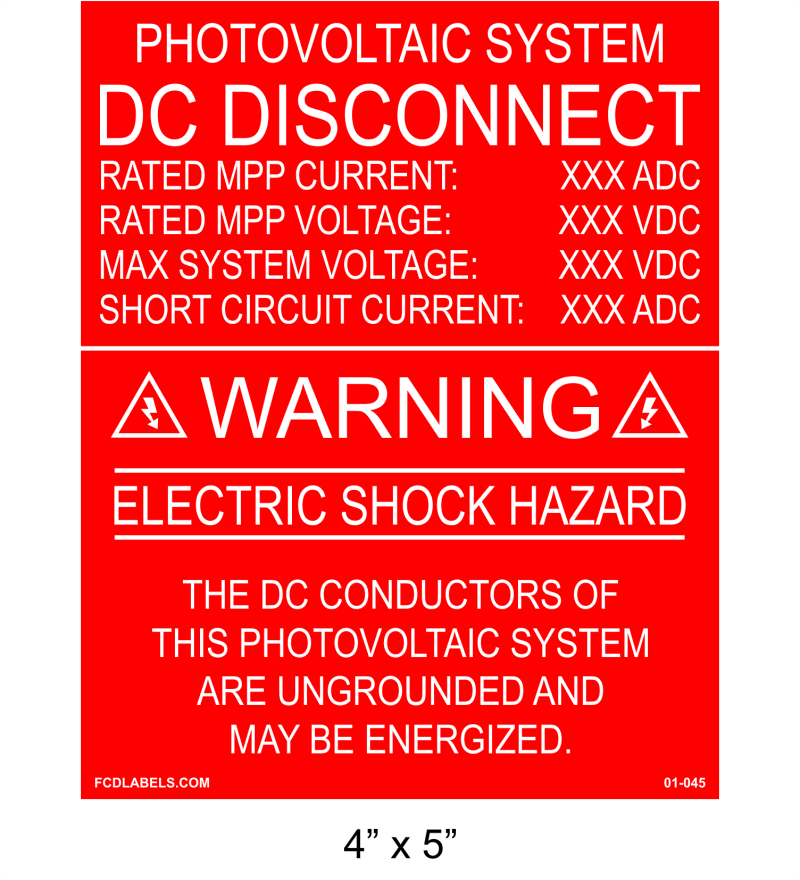4" x 5" | DC Disconnect The DC Conductors | Solar Spec Placard