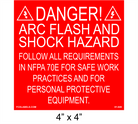 4" x 4" | Danger Arc Flash And Shock Hazard | Solar Danger Placard