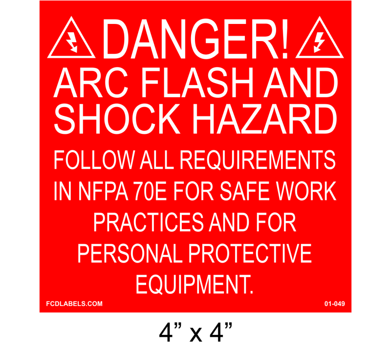 4" x 4" | Danger Arc Flash And Shock Hazard | Solar Danger Placard