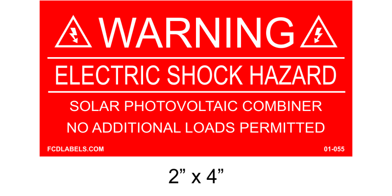 2" x 4" | Solar Photovoltaic Combiner | Solar Warning Placards