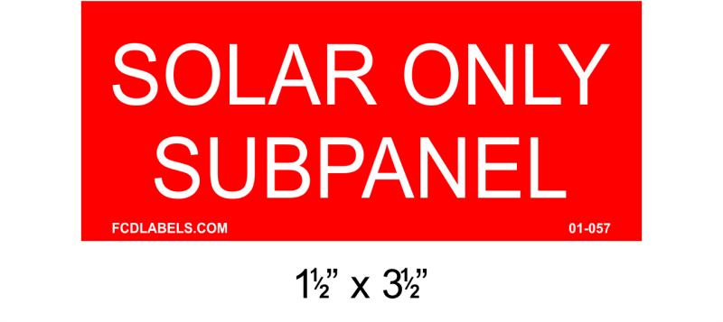 1.5" x 3.5" | Solar Only Subpanel | PV Placard