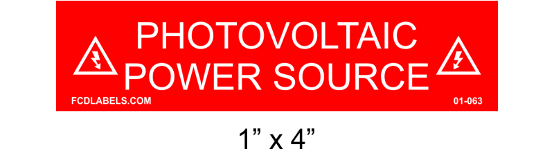1" x 4" | Photovoltaic Power Source | PV Placards