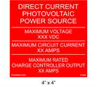 4" x 4" | Charge Controller Output | PV Specification Placard