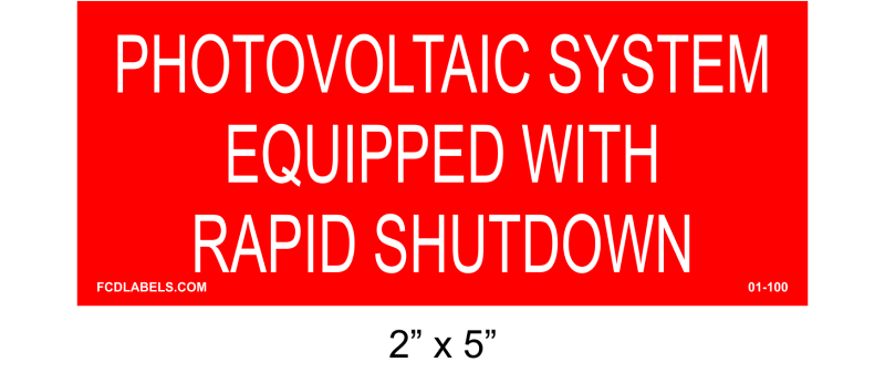 2" x 5" | Photovoltaic system equipped with rapid shutdown | PV Placards