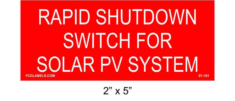 2" x 5" | Rapid Shutdown Switch for Solar PV System | PV System Placards