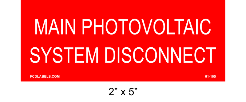 2" x 5" | Main Photovoltaic System Disconnect | Photovoltaic System Placards