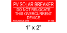 1" x 2" | PV Solar Breaker | PV Solar Placards