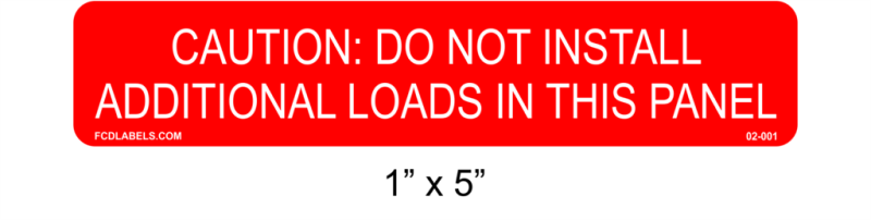 1" x 5" Red & White | Do Not Install Additional Loads | Solar Label