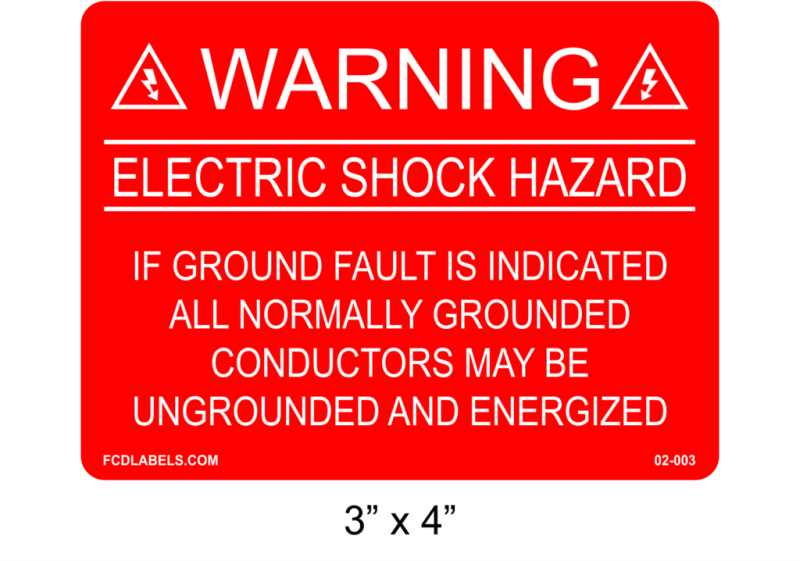 3" x 4" | If a Ground Fault | Solar Warning Label
