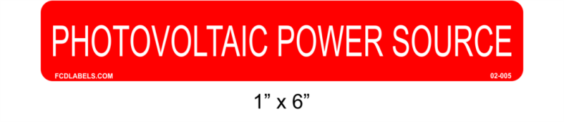 1" x 6" | Photovoltaic Power Source | PV Labels
