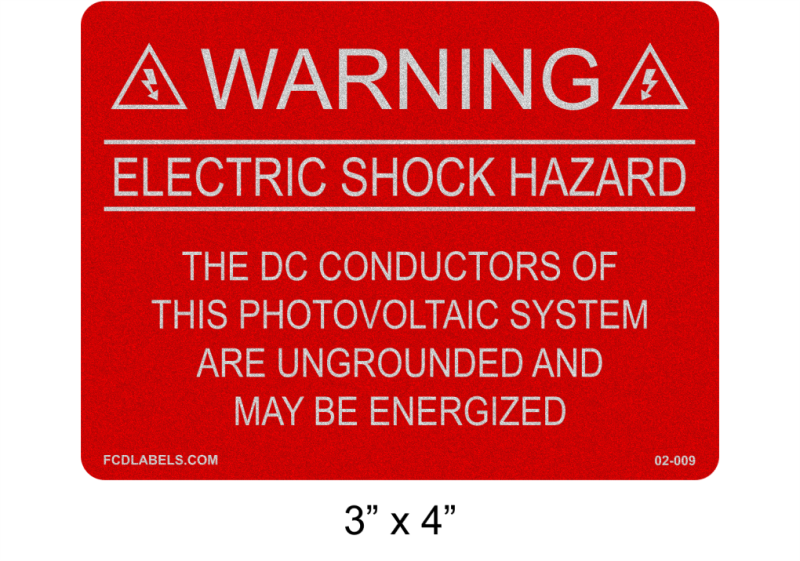3" x 4" Reflective | The DC Conductors | Solar Warning Labels