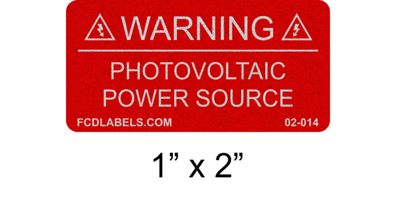 1" x 2" Reflective | Warning Photovoltaic Power Source | Solar Electrical Panel Labels