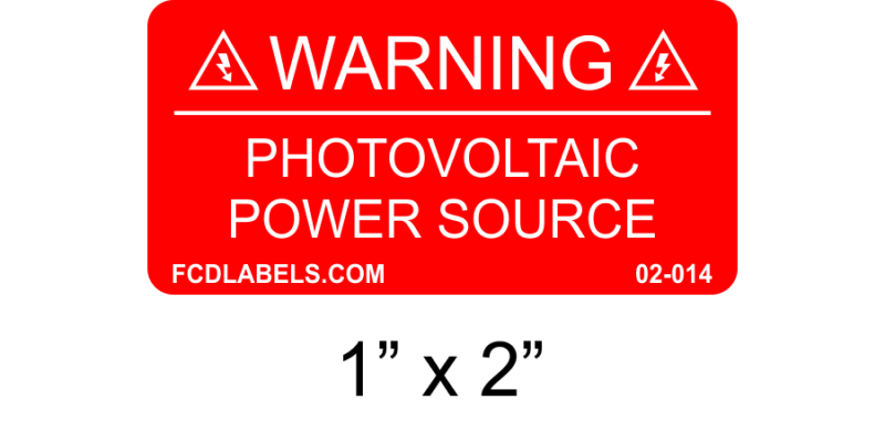 1" x 2" | Warning Photovoltaic Power Source | Solar Electrical Panel Labels