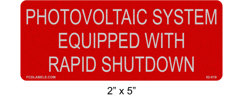 2" x 5" | Equipped with Rapid Shutdown | Photovoltaic System Labels