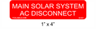 1" x 4" | Main Solar System AC Disconnect | Solar Labels