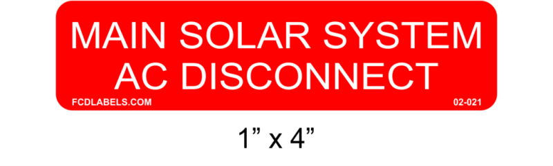 1" x 4" | Main Solar System AC Disconnect | Solar Labels