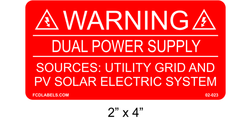 2" x 4" | Dual Power Supply | Solar Warning Labels