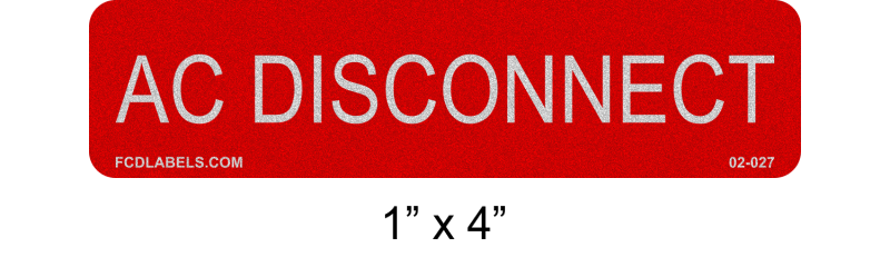 Reflective Red & White 1" x 4" | AC Disconnect | PV Solar Labels