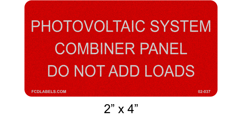 2" x 4" | Photovoltaic System Combiner Panel | Reflective Solar Warning Labels