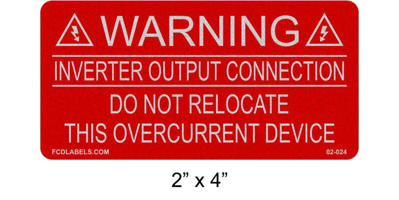 Reflective Red & White 2" x 4" | Inverter Output Connection | Solar Warning Labels