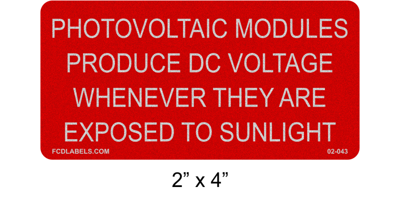 Reflective 2" x 4" | Photovoltaic Modules Produce DC Voltage | Solar Stickers