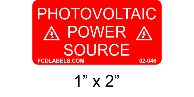 Red & White 1" x 2" | Photovoltaic Power Source | Solar Labels
