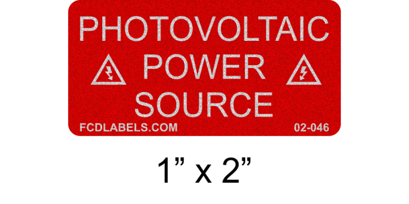 Reflective Red & White 1" x 2" | Photovoltaic Power Source | Solar Labels