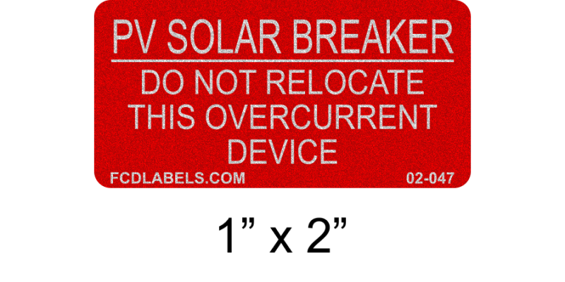 Red & White Reflective 1" x 2" | PV Solar Breaker | PV Solar Labels
