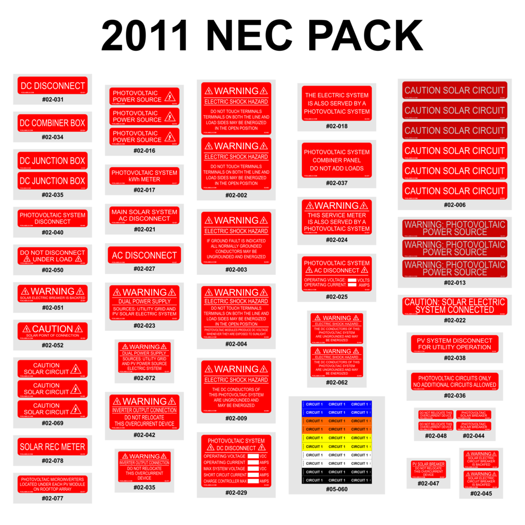 NEC 2011 Label Pack | 55 Qty Solar Labels – FCDLabels