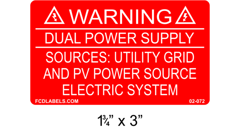 1.75" x 3" | Dual Power Supply | Solar Warning Labels