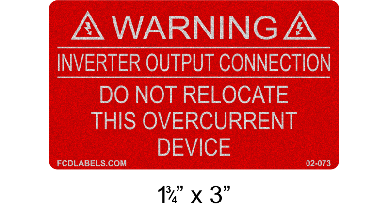 Reflective Red & White 1.75" x 3" | Inverter Output Connection | Solar Warning Labels