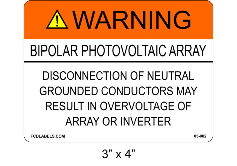 3" x 4" | Bi-Polar Photovoltaic Array | ANSI Solar Warning Labels