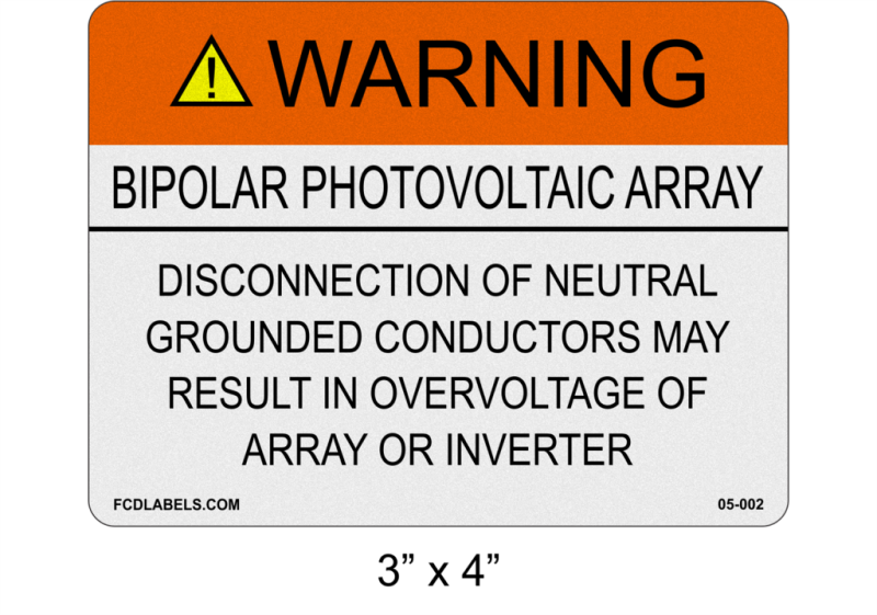 3" x 4" Reflective | Bi-Polar Photovoltaic Array | ANSI Solar Warning Labels