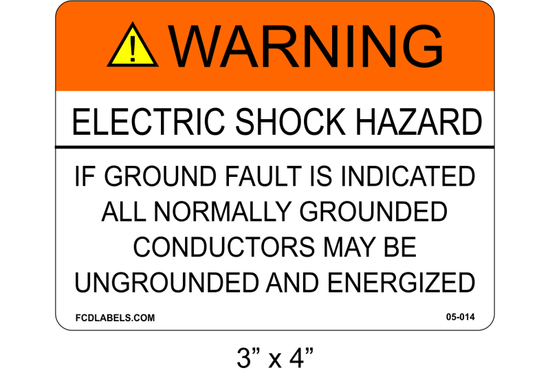 3" x 4" | If A Ground Fault | ANSI Solar Warning Labels