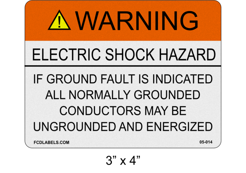 3" x 4" Reflective | If A Ground Fault | ANSI Solar Warning Labels