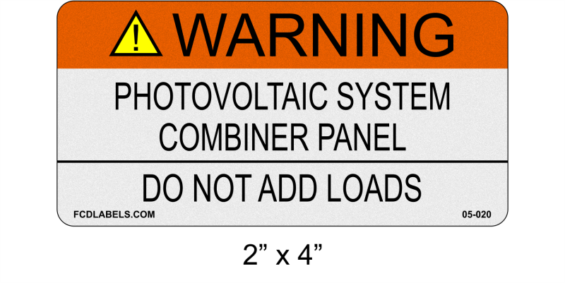 2" x 4" | Photovoltaic System Combiner Panel | Reflective ANSI Solar System Labels