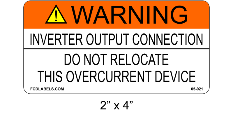 ANSI 2" x 4" | Inverter Output Connection | Solar Warning Labels